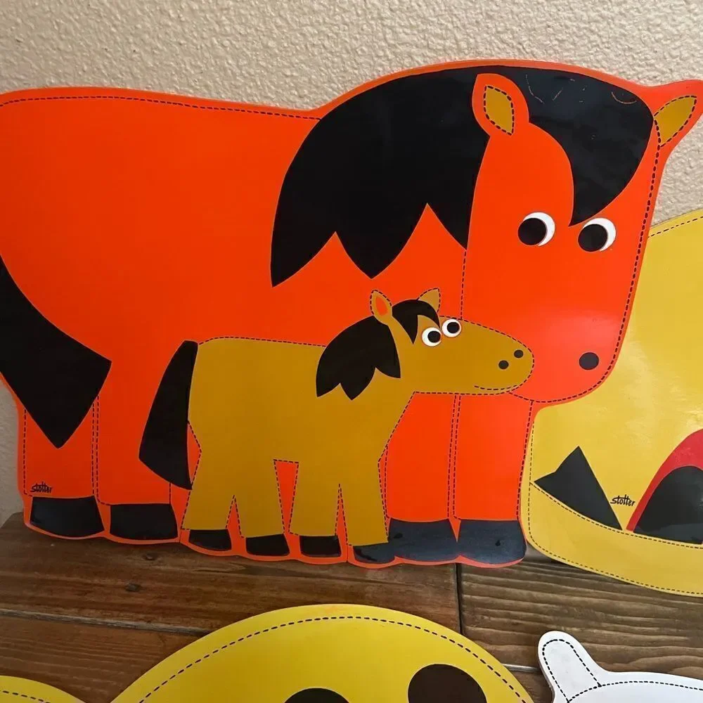 Stotter Vintage 1970’s Animal Placements Cat Dog Horse Duck set of 4